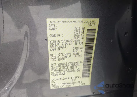 2013 Nissan Armada Platinum z USA, uszkodzony, nr VIN 5N1AA0NE2DN614655